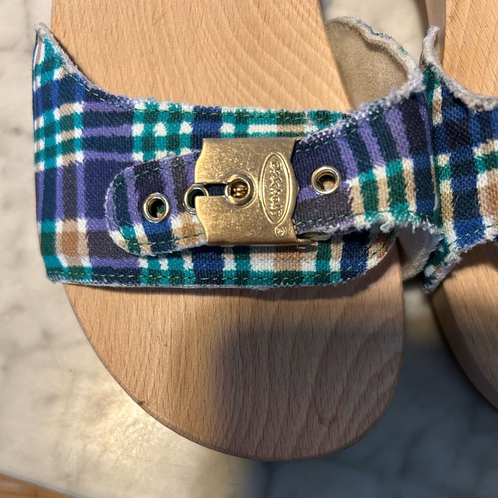 GANNI x Dr. Scholl's Plaid Sandals with Wooden Sole NWOB - Picture 6 of 9